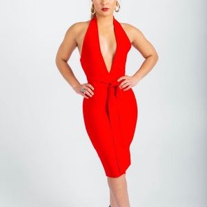 Halter bandage midi dress